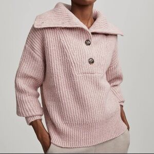 Varley Peverel Button Placket Soft Pink Wool Blend Knit Sweater XS Baggy